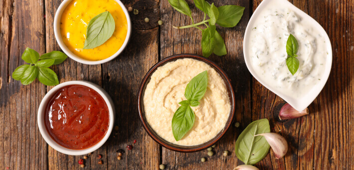 Seasonings arranged in a row